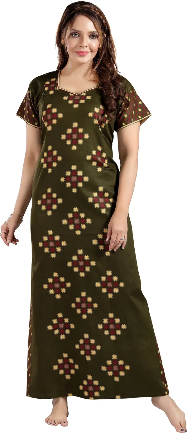 Light_Green_Cotton_Colorblock_Regular_Maternity_&_Nursing_Nighty_For_Women