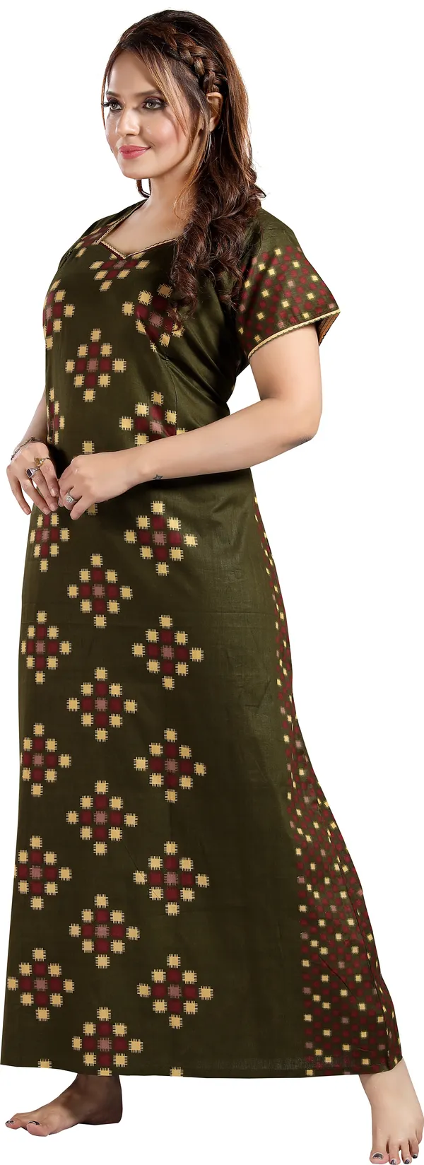 Light_Green_Cotton_Colorblock_Regular_Maternity_&_Nursing_Nighty_For_Women