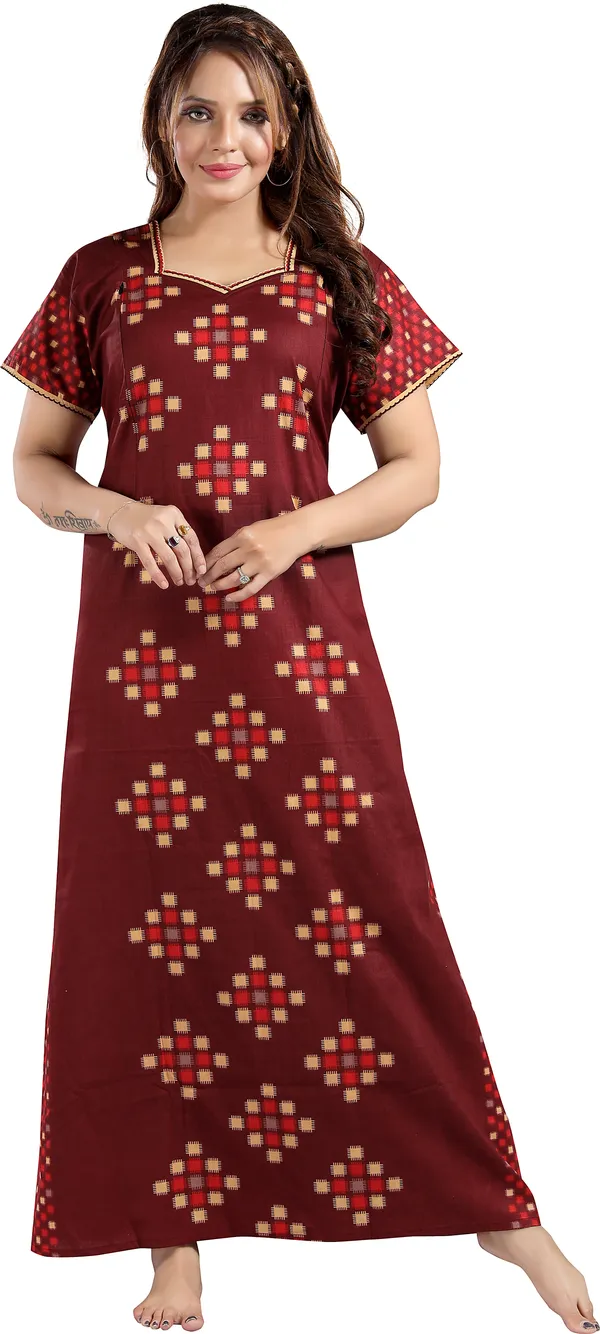 Maroon_Cotton_Colorblock_Regular_Maternity_&_Nursing_Nighty_For_Women