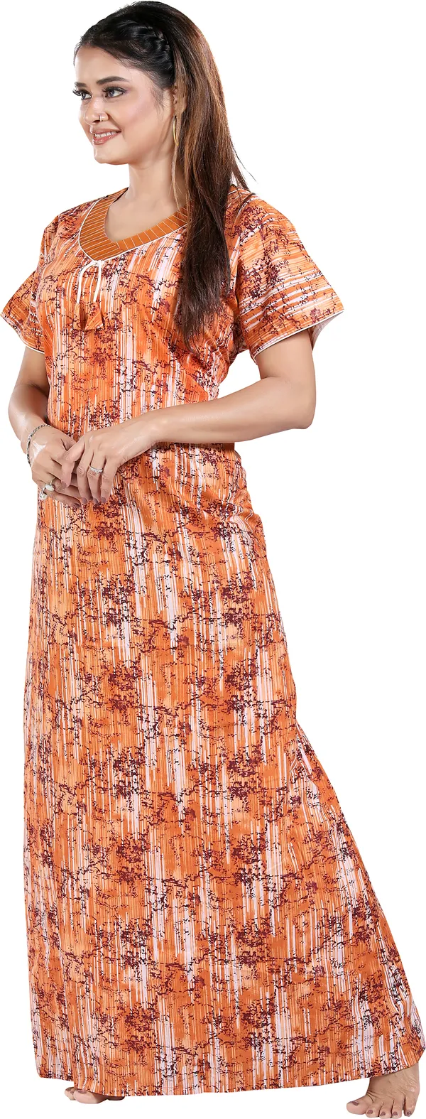 Orange_Cotton_Printed_Regular_Nighty_For_Women