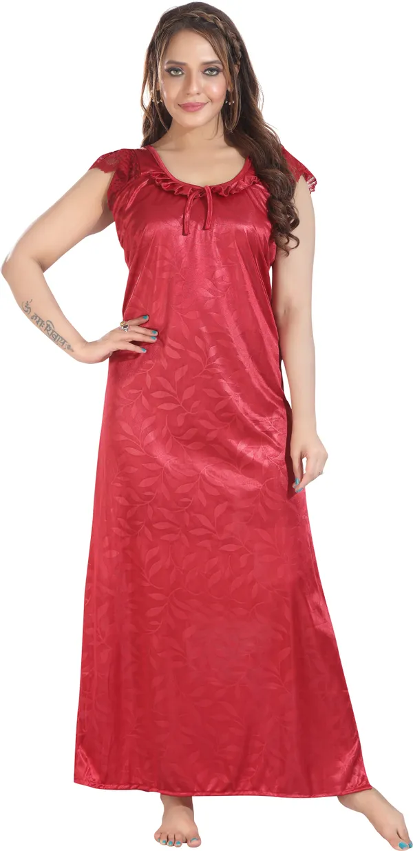 Maroon_Satin_Solid_Regular_Nighty_For_Women