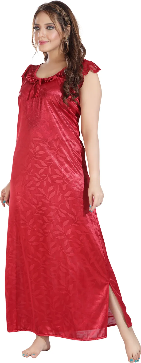 Maroon_Satin_Solid_Regular_Nighty_For_Women