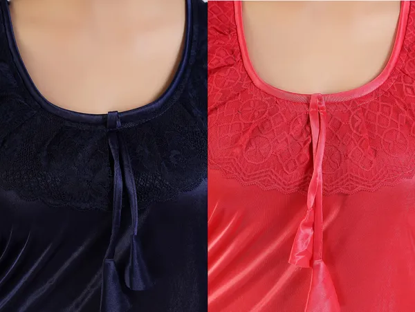 Pack_of_2__Navy_Blue+Peach_Satin_Solid_Honeymoon/Regular_Nighty_Combo