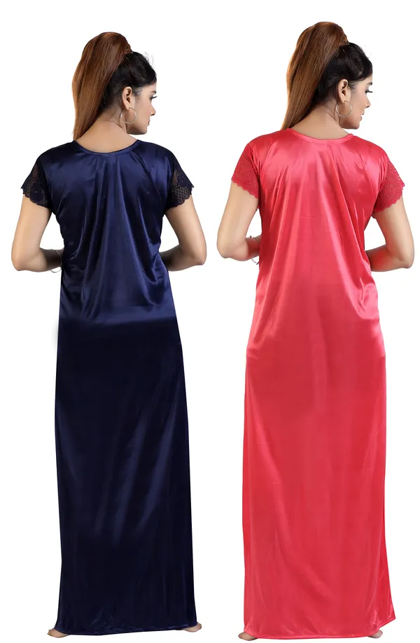 Pack_of_2__Navy_Blue+Peach_Satin_Solid_Honeymoon/Regular_Nighty_Combo