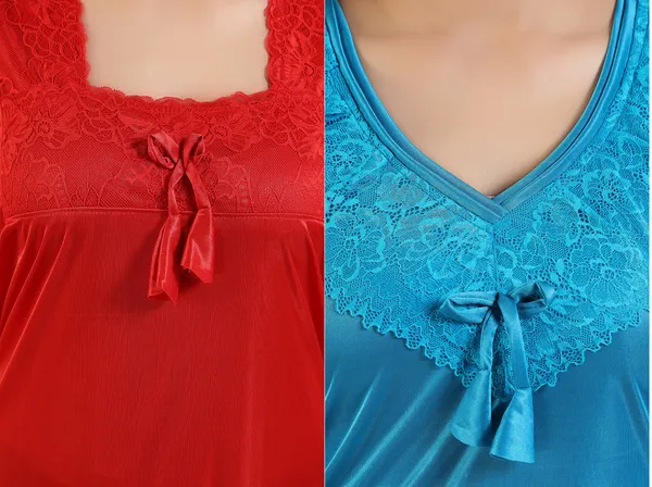 Pack_of_2__Red+Blue_Satin_Solid_Honeymoon/Regular_Nighty_Combo