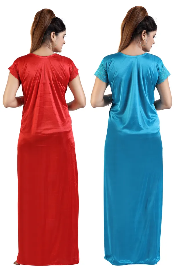 Pack_of_2__Red+Blue_Satin_Solid_Honeymoon/Regular_Nighty_Combo