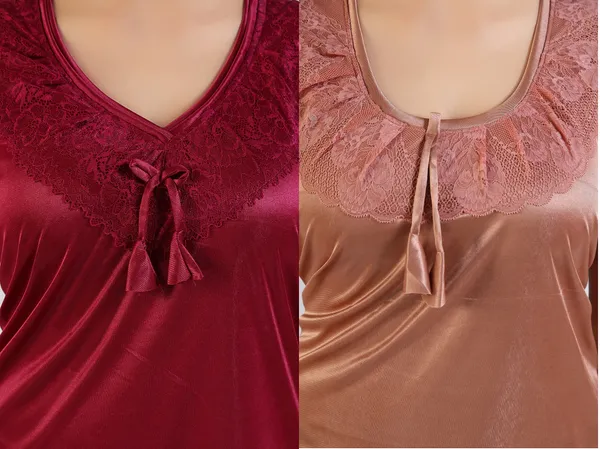 Pack_of_2__Wine+Beige_Satin_Solid_Honeymoon/Regular_Nighty_Combo