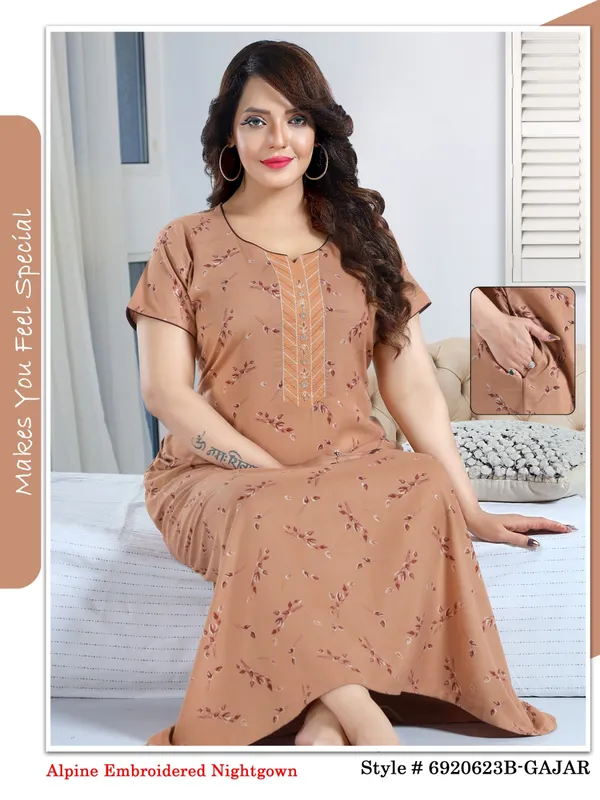 Premium_Alpine_Embroidered_Night_Gown(Brown)