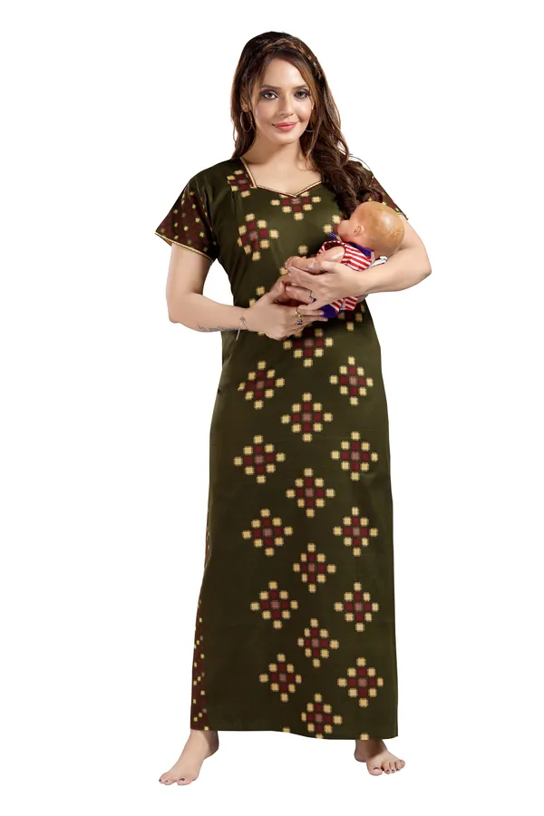 Light_Green_Cotton_Colorblock_Regular_Maternity_&_Nursing_Nighty_For_Women