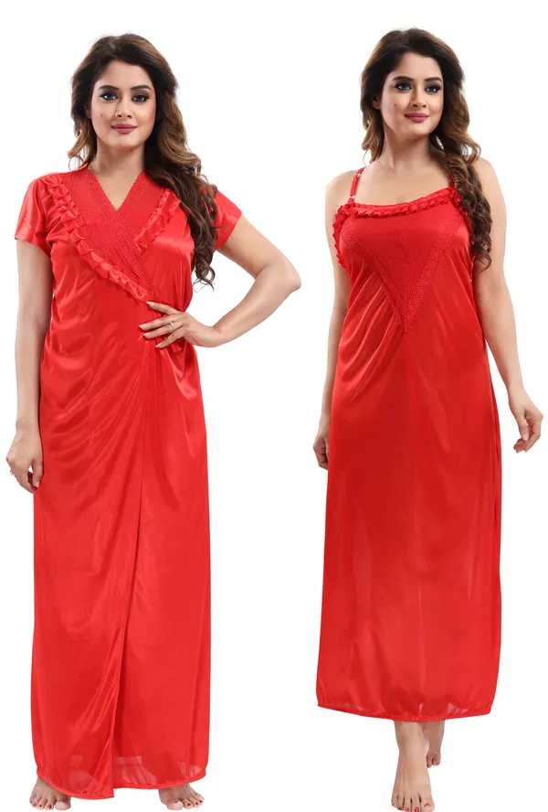 Red_Satin_2_Pc_Bridal_Nighty/Honeymoon/Regular_Nighty_with_Robe(Pack_of_2)