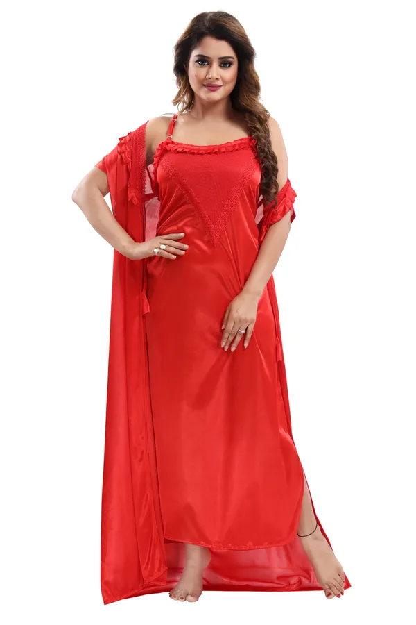 Red_Satin_2_Pc_Bridal_Nighty/Honeymoon/Regular_Nighty_with_Robe(Pack_of_2)