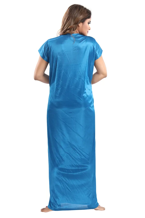 Royal_Blue_Satin_2_Pc_Bridal_Nighty/Honeymoon/Regular_Nighty_with_Robe(Pack_of_2)