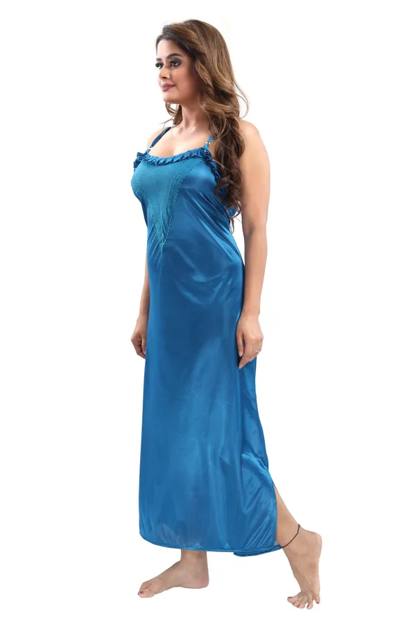 Royal_Blue_Satin_2_Pc_Bridal_Nighty/Honeymoon/Regular_Nighty_with_Robe(Pack_of_2)