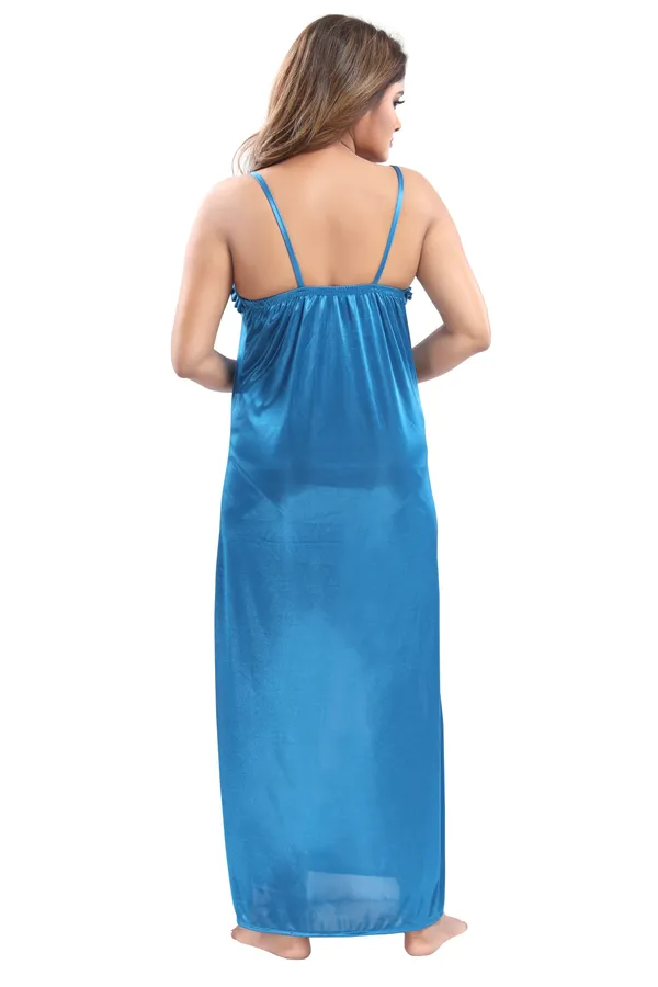Royal_Blue_Satin_2_Pc_Bridal_Nighty/Honeymoon/Regular_Nighty_with_Robe(Pack_of_2)