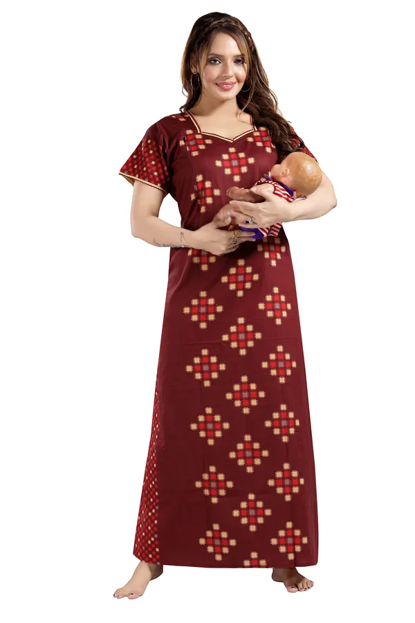 Maroon_Cotton_Colorblock_Regular_Maternity_&_Nursing_Nighty_For_Women