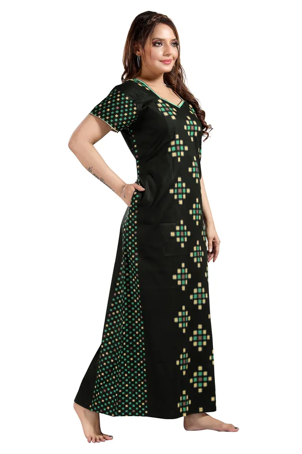 Dark_Green_Cotton_Colorblock_Regular_Maternity_&_Nursing_Nighty_For_Women