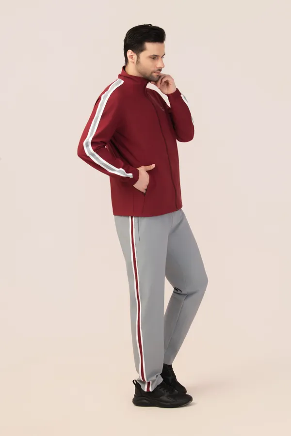 Maroon/Grey_Twill_Tracksuit_For_Men