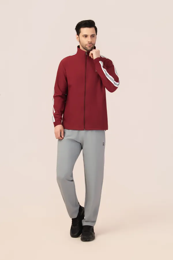 Maroon/Grey_Twill_Tracksuit_For_Men