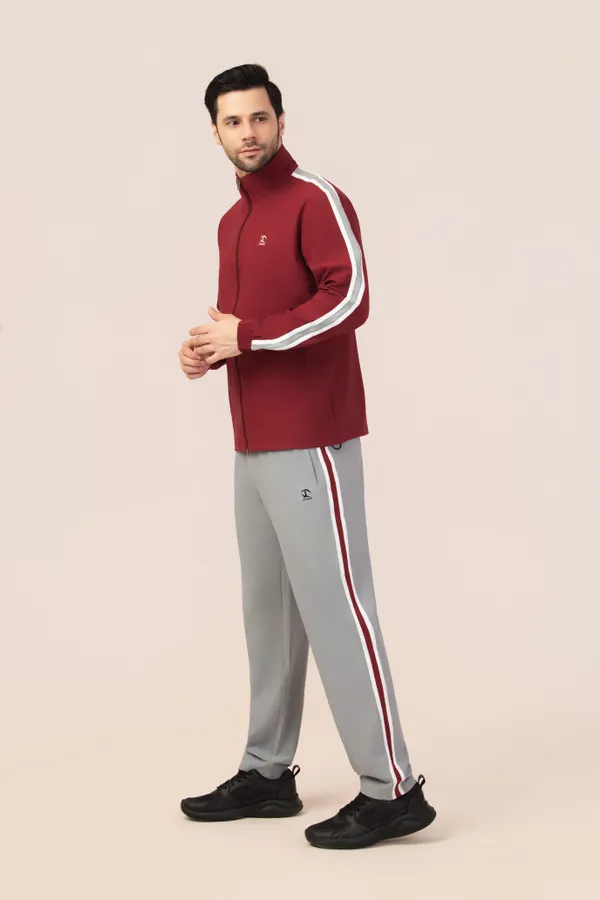 Maroon/Grey_Twill_Tracksuit_For_Men