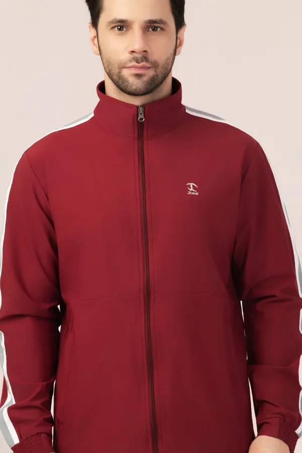 Maroon/Grey_Twill_Tracksuit_For_Men