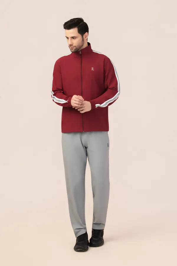 Maroon/Grey_Twill_Tracksuit_For_Men