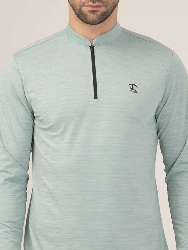 MINT/GREEN_MELANGE_FULL_SLEEVE_ZIPPER_TSHIRT
