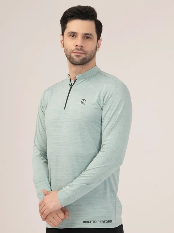 MINT/GREEN_MELANGE_FULL_SLEEVE_ZIPPER_TSHIRT