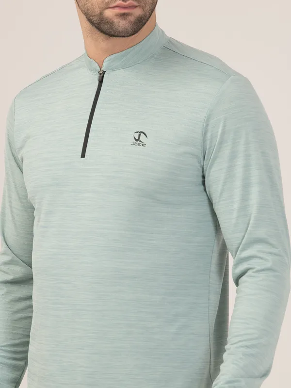 MINT/GREEN_MELANGE_FULL_SLEEVE_ZIPPER_TSHIRT
