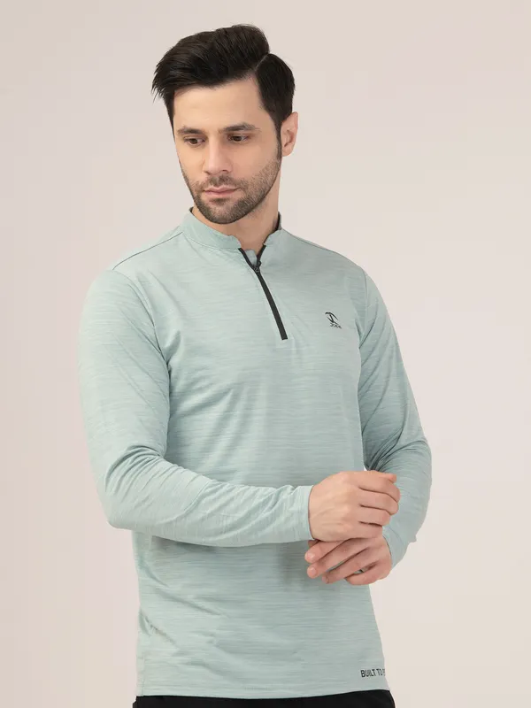 MINT/GREEN_MELANGE_FULL_SLEEVE_ZIPPER_TSHIRT