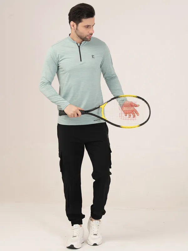 MINT/GREEN_MELANGE_FULL_SLEEVE_ZIPPER_TSHIRT