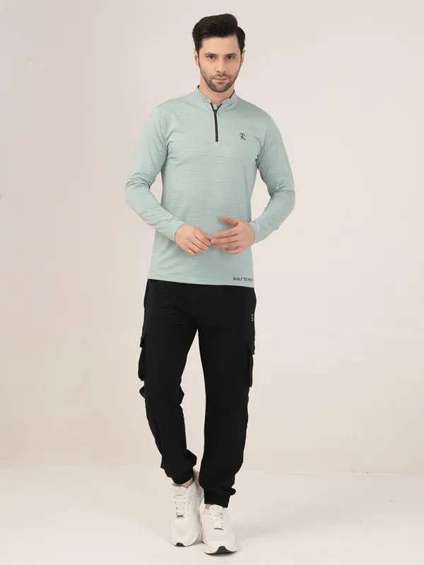 MINT/GREEN_MELANGE_FULL_SLEEVE_ZIPPER_TSHIRT