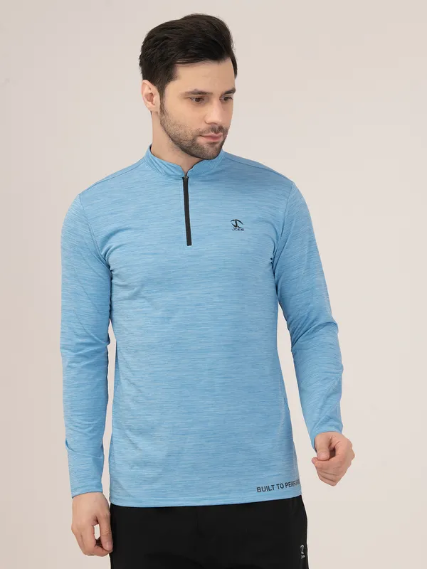 SKY/BLUE_MELANGE_FULL_SLEEVE_ZIPPER_TSHIRT