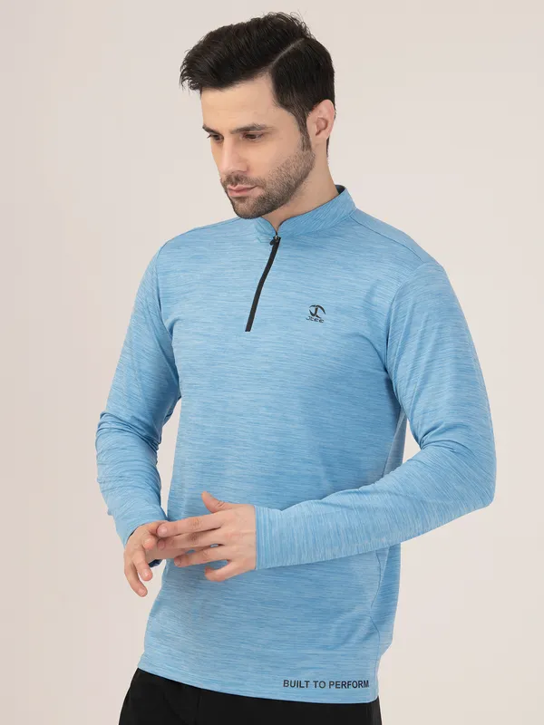 SKY/BLUE_MELANGE_FULL_SLEEVE_ZIPPER_TSHIRT