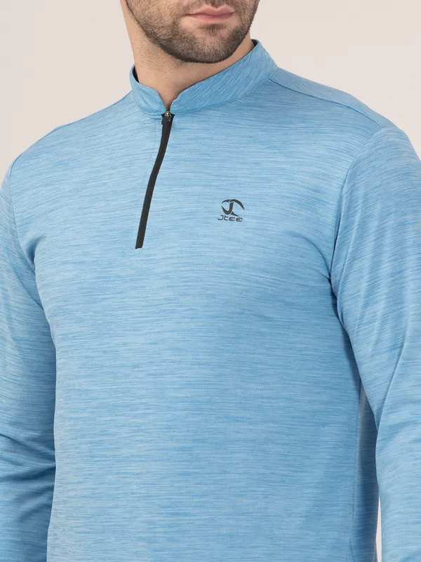 SKY/BLUE_MELANGE_FULL_SLEEVE_ZIPPER_TSHIRT