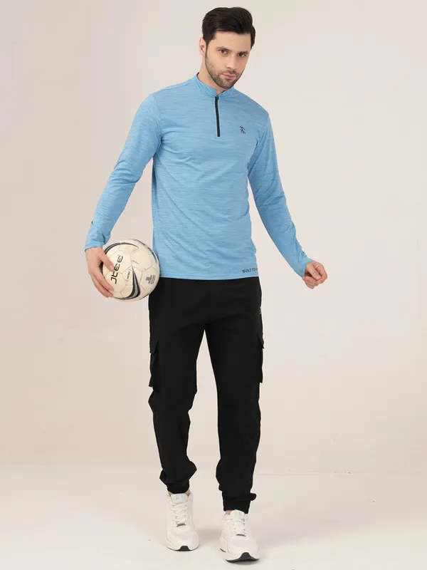 SKY/BLUE_MELANGE_FULL_SLEEVE_ZIPPER_TSHIRT
