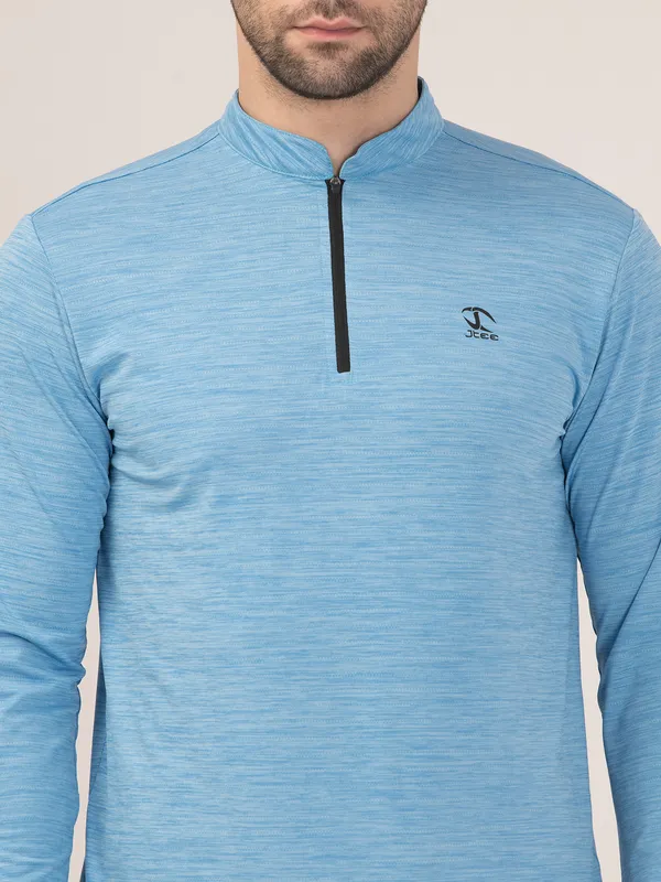 SKY/BLUE_MELANGE_FULL_SLEEVE_ZIPPER_TSHIRT