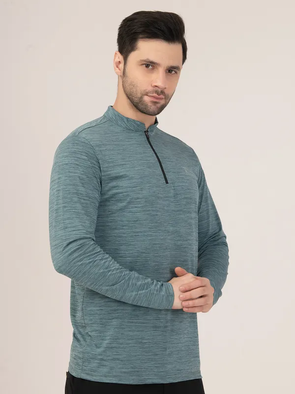 TEAL_MELANGE_FULL_SLEEVE_ZIPPER_TSHIRT