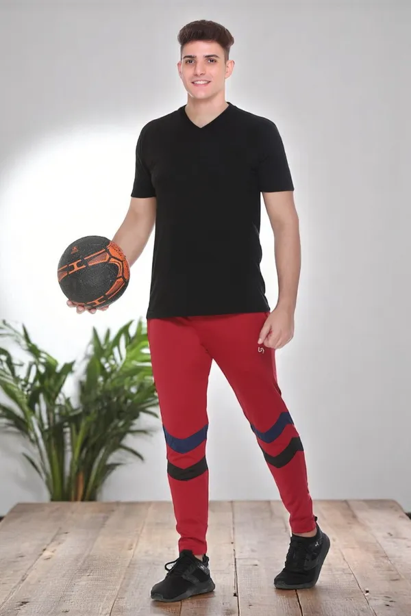 Polyester_Blend_Track_Pant_Low_Stripe_For_Men_(Maroon)