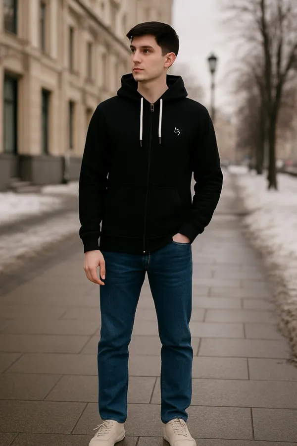Leebonee_Mens_Solid_Black_Cotton_Fleece_Zipper_Hooded_Sweatshirt