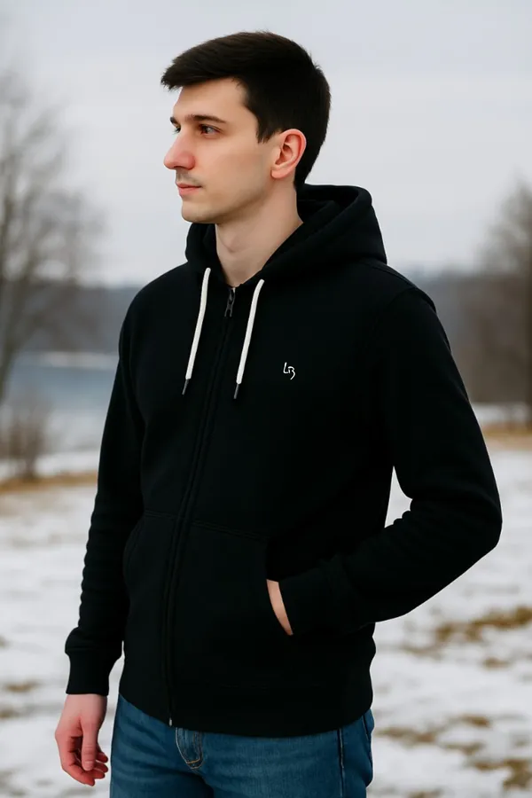 Leebonee_Mens_Solid_Black_Cotton_Fleece_Zipper_Hooded_Sweatshirt