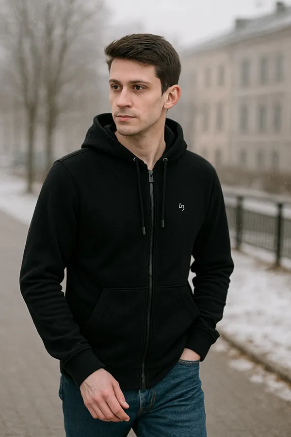 Leebonee_Mens_Solid_Black_Cotton_Fleece_Zipper_Hooded_Sweatshirt
