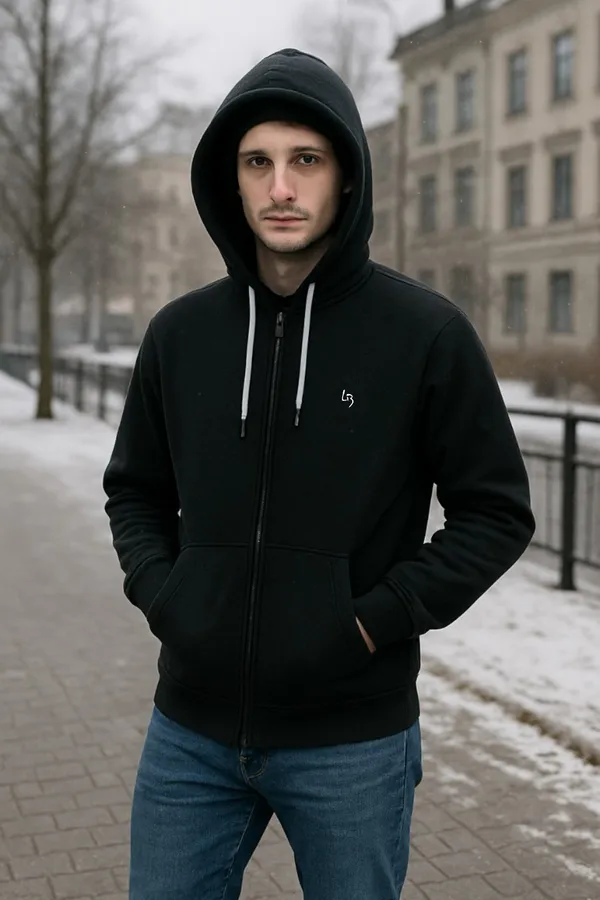 Leebonee_Mens_Solid_Black_Cotton_Fleece_Zipper_Hooded_Sweatshirt