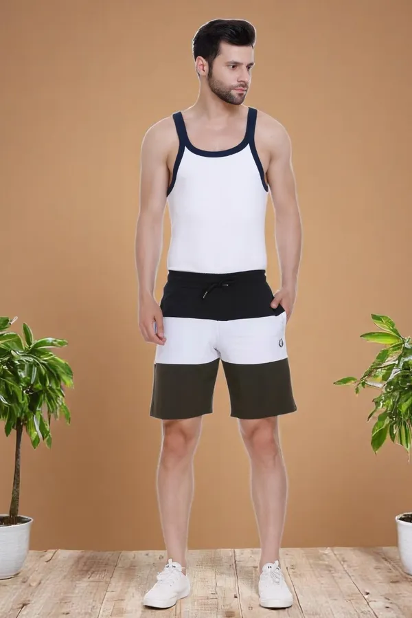 White_Polyester_Blend_Striped_Dri_Fit_Shorts_For_Men