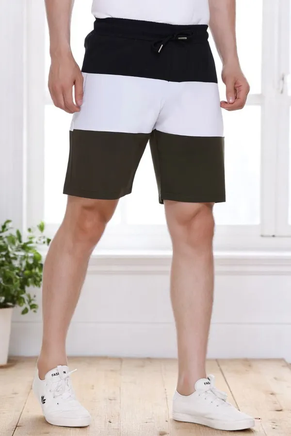 White_Polyester_Blend_Striped_Dri_Fit_Shorts_For_Men