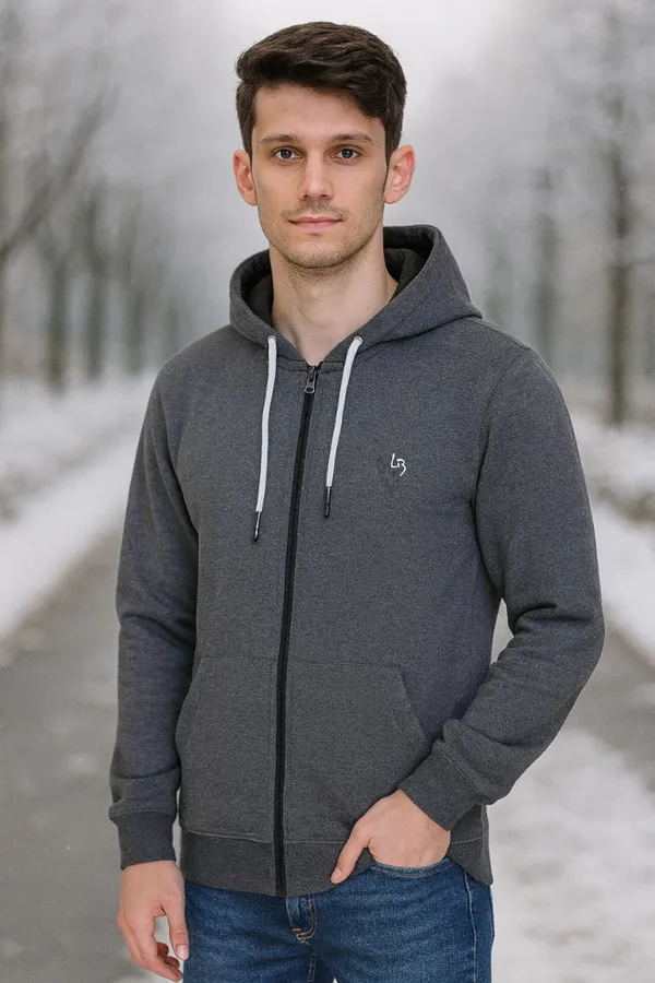 Leebonee_Mens_Solid_Dark_Grey_Cotton_Fleece_Zipper_Hooded_Sweatshirt