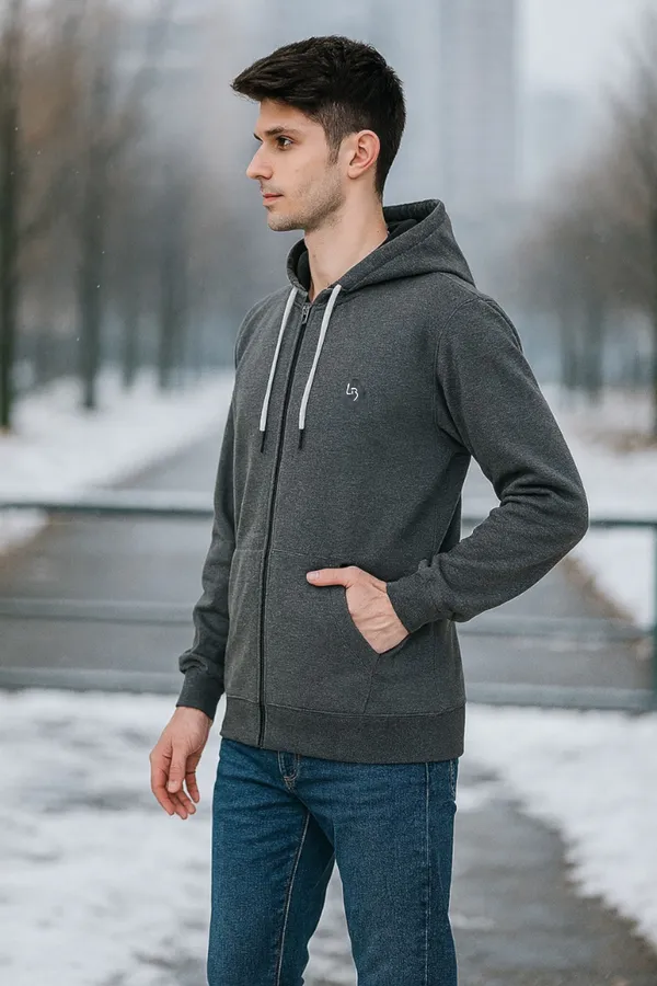 Leebonee_Mens_Solid_Dark_Grey_Cotton_Fleece_Zipper_Hooded_Sweatshirt
