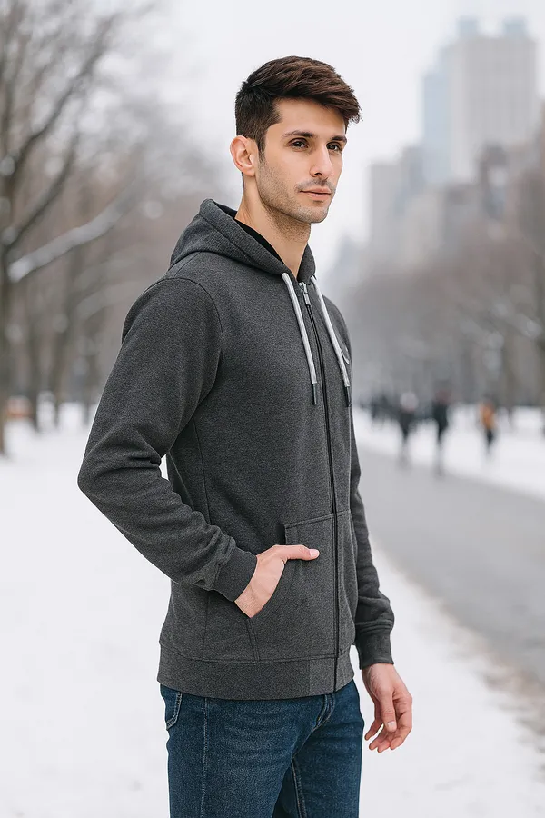 Leebonee_Mens_Solid_Dark_Grey_Cotton_Fleece_Zipper_Hooded_Sweatshirt