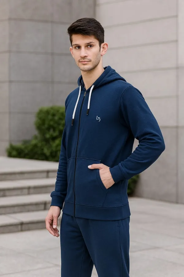 Leebonee_Mens_Solid_Blue_Cotton_Fleece_Zipper_Hooded_Sweatshirt