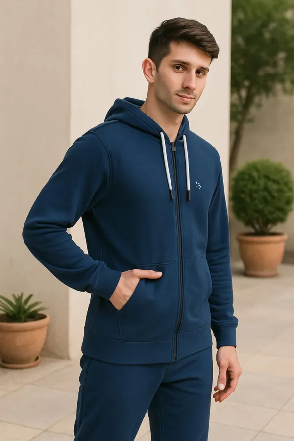 Leebonee_Mens_Solid_Blue_Cotton_Fleece_Zipper_Hooded_Sweatshirt