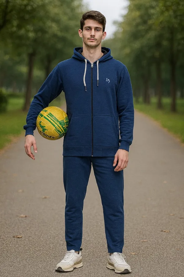Leebonee_Mens_Solid_Blue_Cotton_Fleece_Zipper_Hooded_Sweatshirt